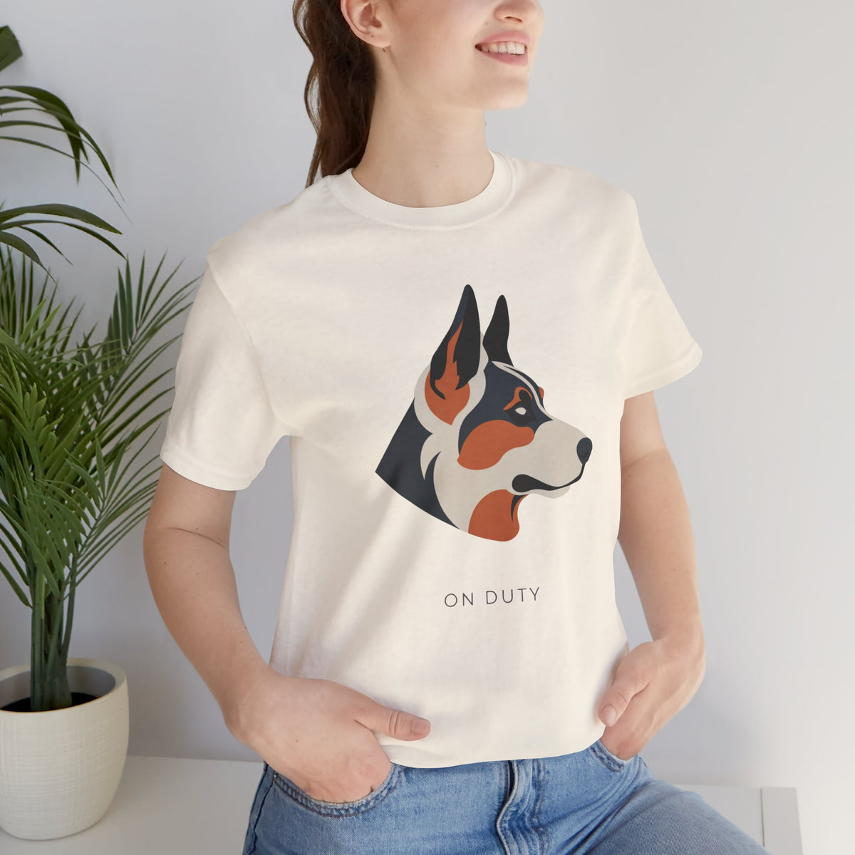 German Shepherd On Duty t-shirt in natural, front view