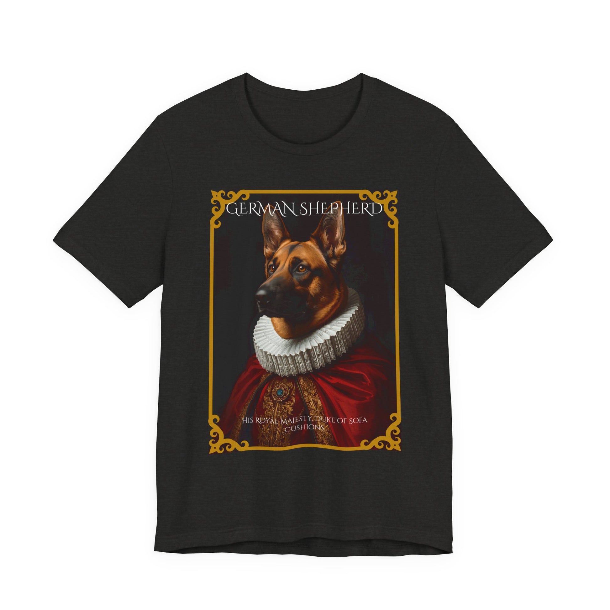 Model wearing the German Shepherd Renaissance portrait tee, front pose