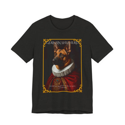 Model wearing the German Shepherd Renaissance portrait tee, front pose