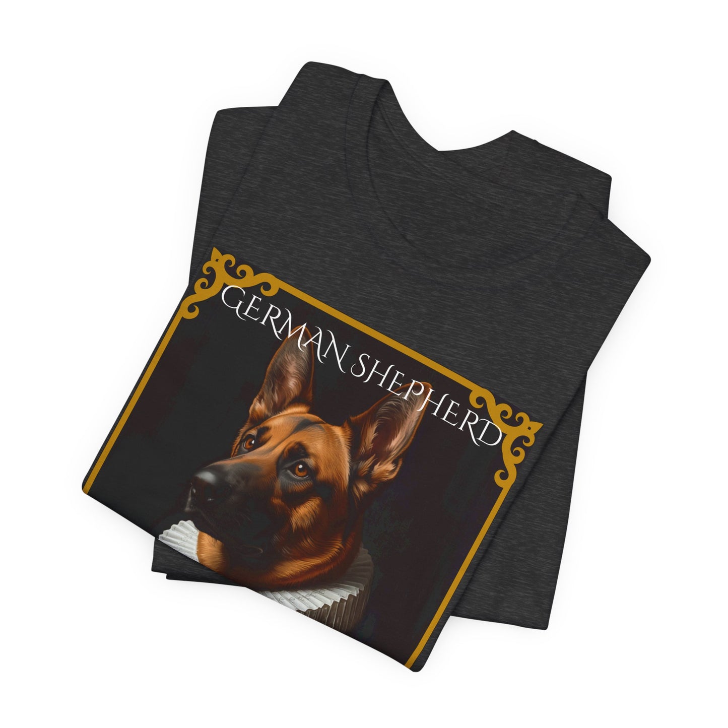 German Shepherd Renaissance portrait t-shirt fabric detail close-up