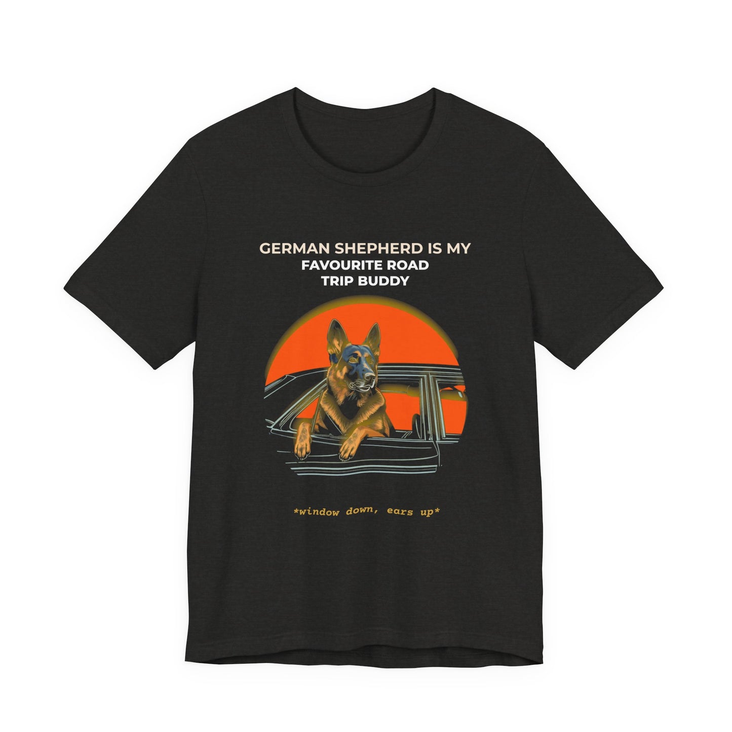 German Shepherd Road Trip Buddy t-shirt — funny GSD travel tee on Bella+Canvas 3001, view 12