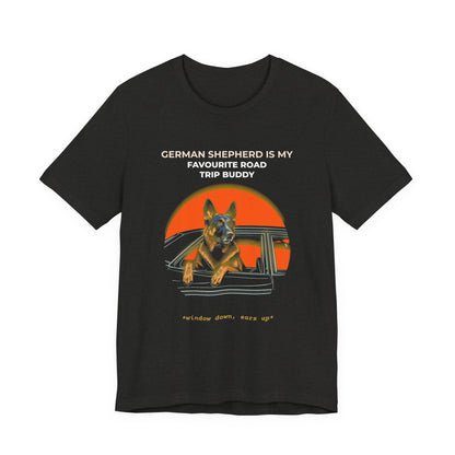 German Shepherd Road Trip Buddy t-shirt — funny GSD travel tee on Bella+Canvas 3001, view 12