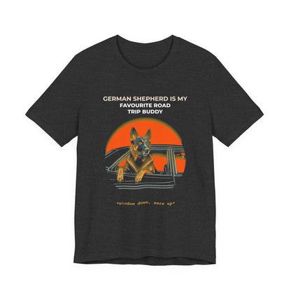 German Shepherd Road Trip Buddy t-shirt — funny GSD travel tee on Bella+Canvas 3001, view 18
