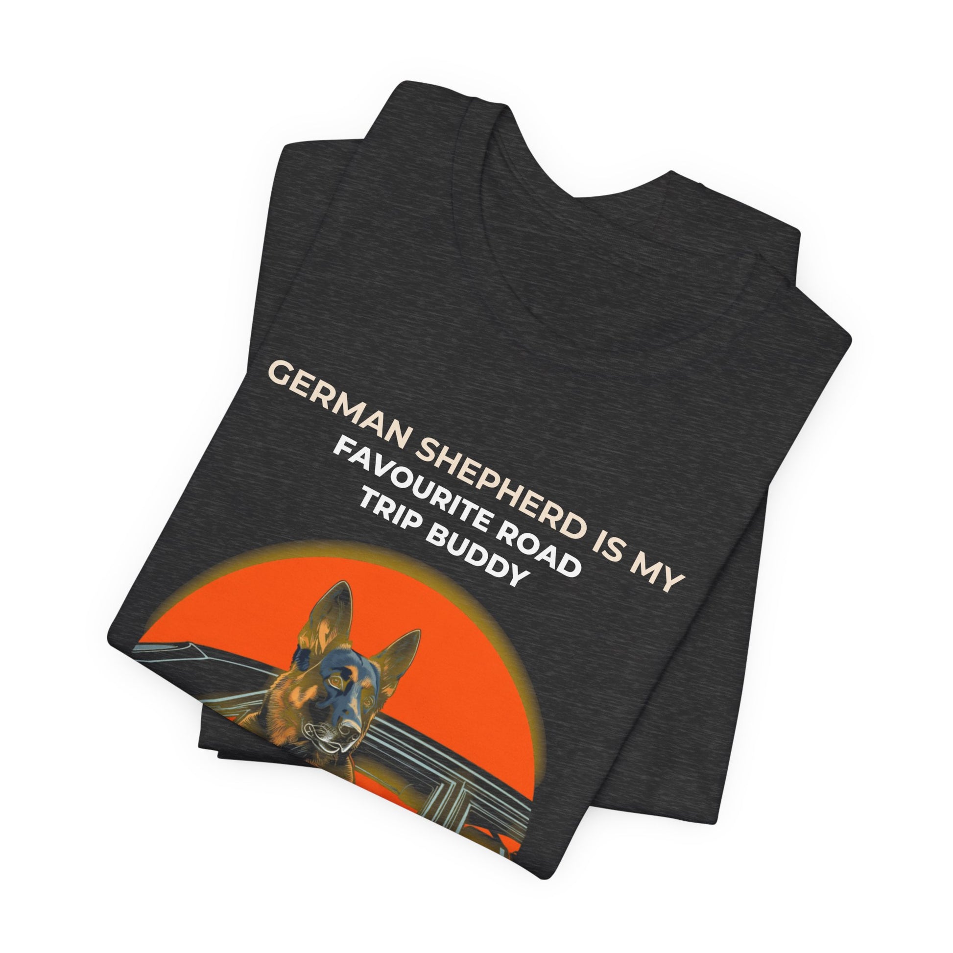 German Shepherd Road Trip Buddy t-shirt — funny GSD travel tee on Bella+Canvas 3001, view 20