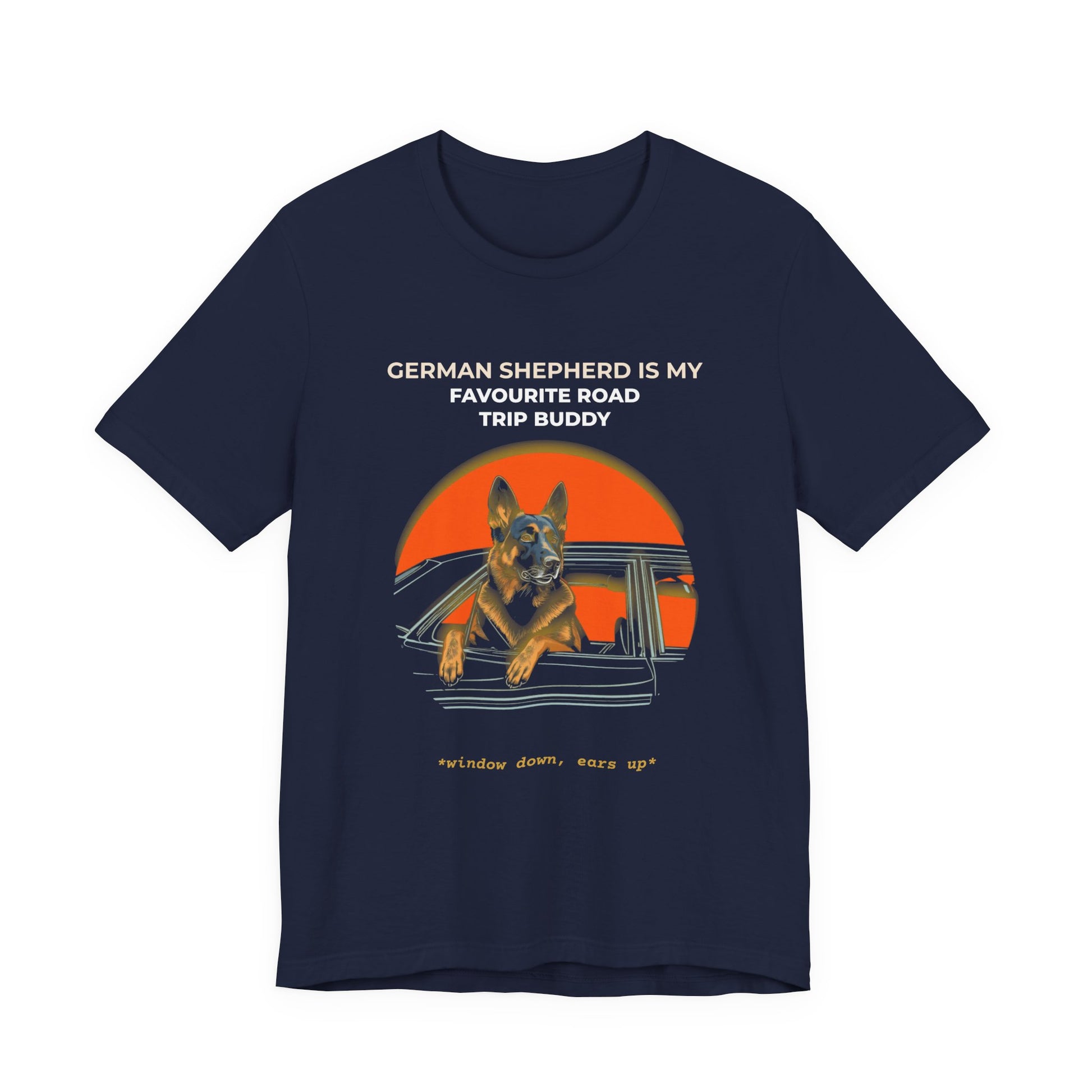 German Shepherd Road Trip Buddy t-shirt — funny GSD travel tee on Bella+Canvas 3001, view 24