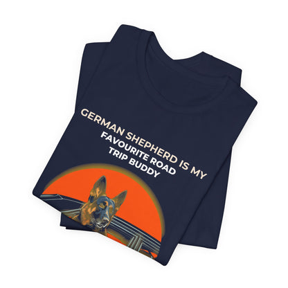 German Shepherd Road Trip Buddy t-shirt — funny GSD travel tee on Bella+Canvas 3001, view 26