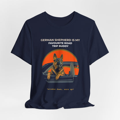 German Shepherd Road Trip Buddy t-shirt — funny GSD travel tee on Bella+Canvas 3001, view 27