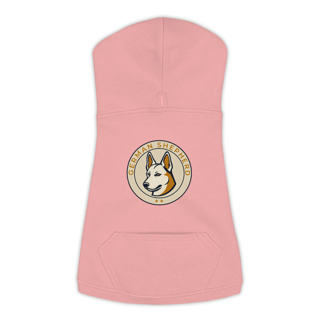 German Shepherd dog hoodie in Mauvelous — vintage roundel badge print on cosy fleece pullover