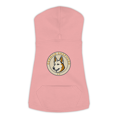 German Shepherd dog hoodie in Mauvelous — vintage roundel badge print on cosy fleece pullover