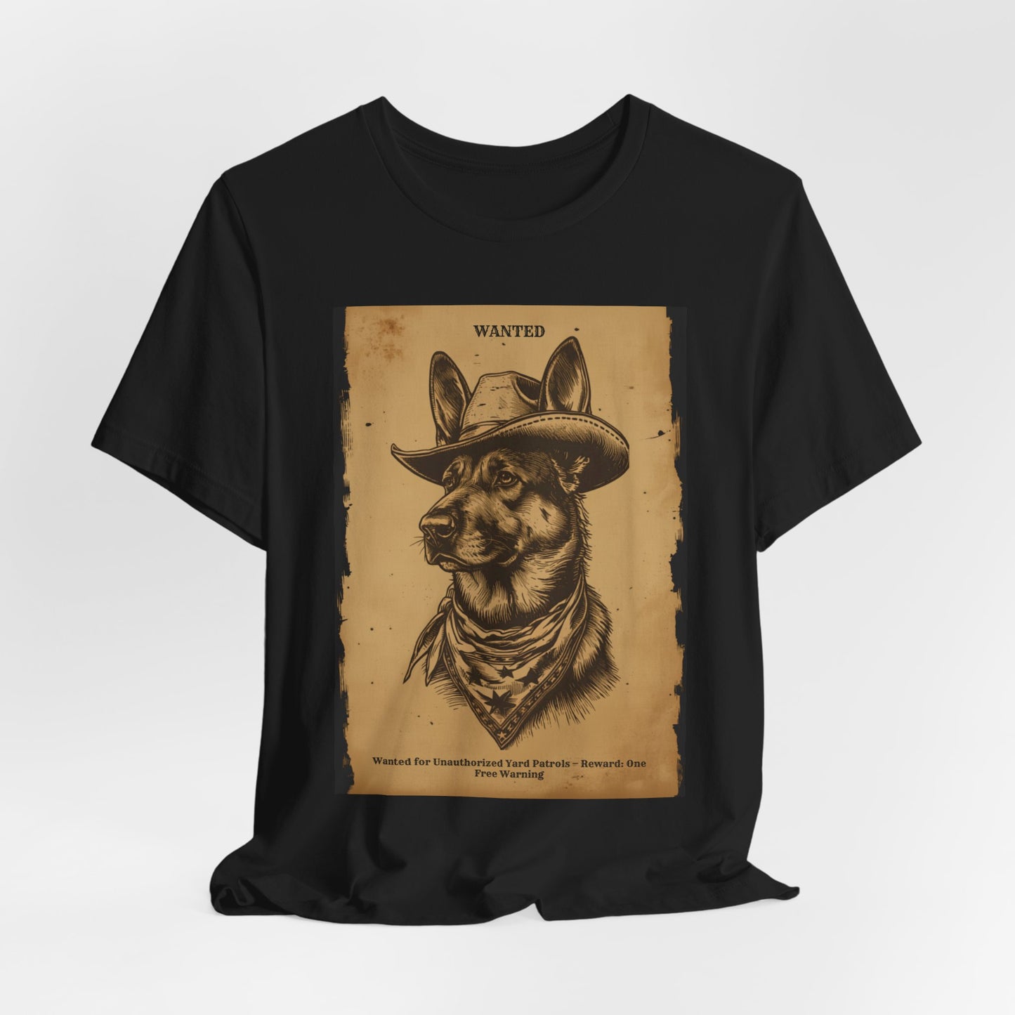German Shepherd Wanted Outlaw t-shirt folded flat