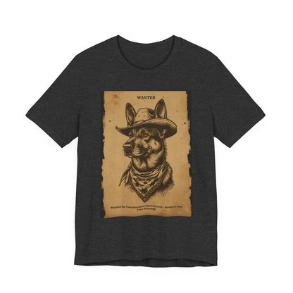 Dark Grey Heather colourway of the German Shepherd Wanted Outlaw t-shirt