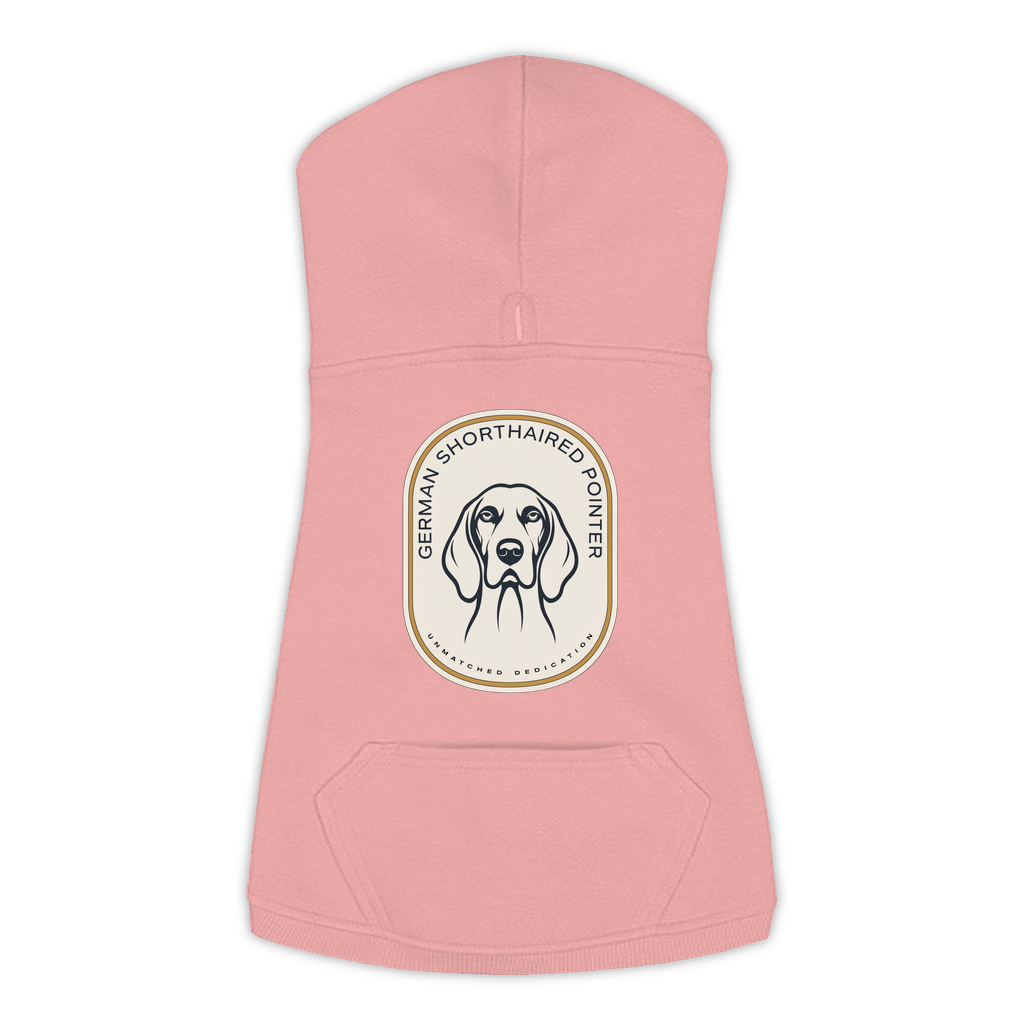 German Shorthaired Pointer dog hoodie in Mauvelous — gold crest emblem print on cosy fleece pullover