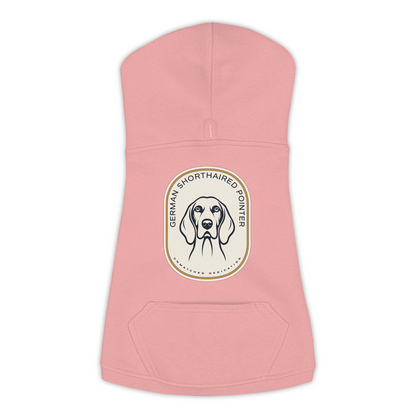 German Shorthaired Pointer dog hoodie in Mauvelous — gold crest emblem print on cosy fleece pullover