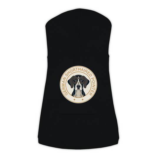 German Shorthaired Pointer dog hoodie in Black — vintage roundel badge print on cosy fleece pullover