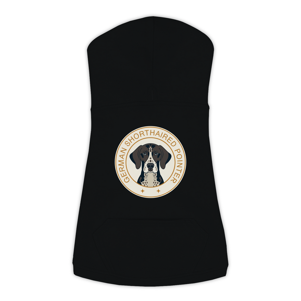 German Shorthaired Pointer dog hoodie in Black — vintage roundel badge print on cosy fleece pullover