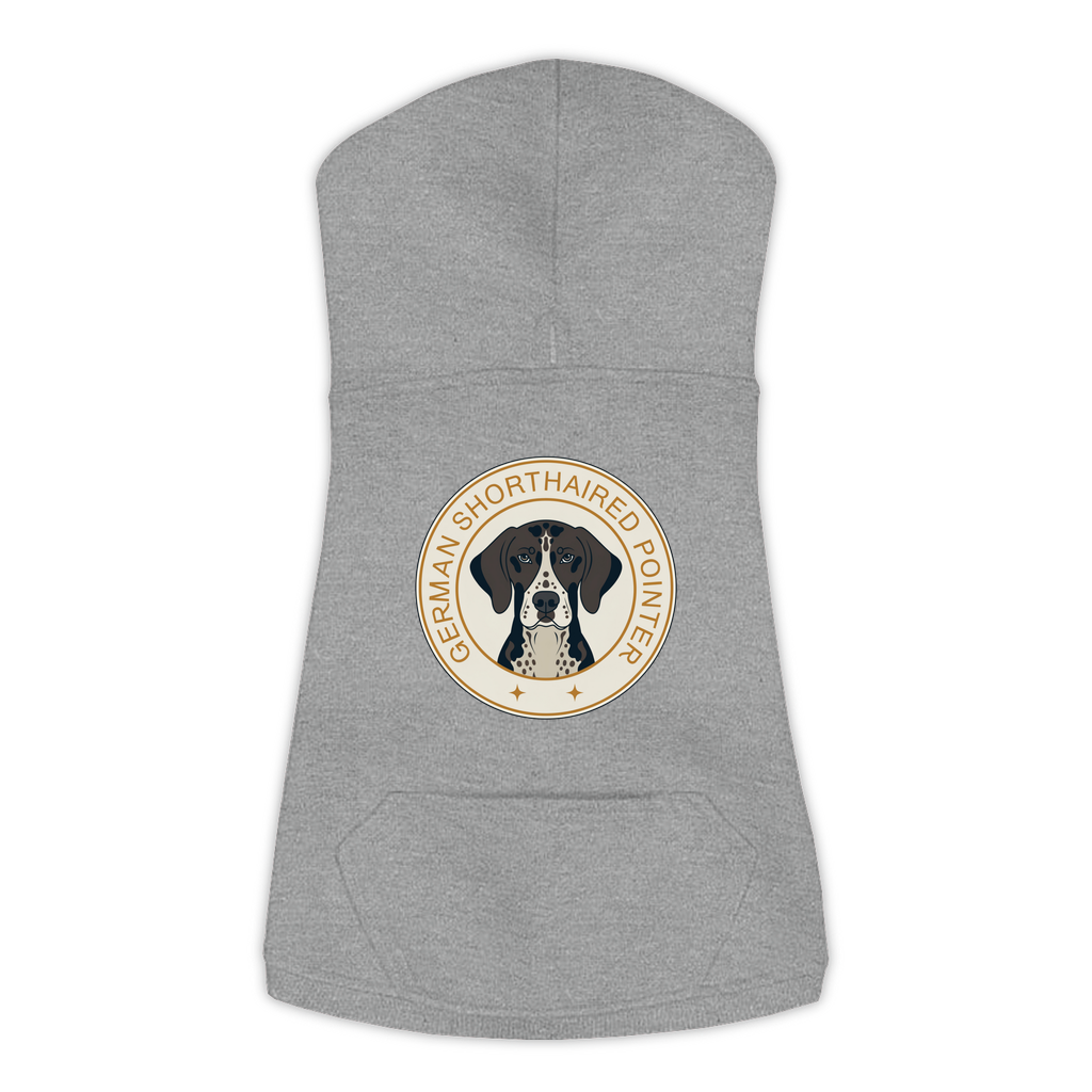 German Shorthaired Pointer dog hoodie in Granite Heather — vintage roundel badge print on cosy fleece pullover