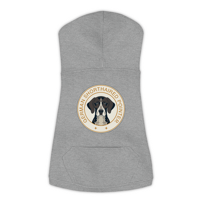 German Shorthaired Pointer dog hoodie in Granite Heather — vintage roundel badge print on cosy fleece pullover