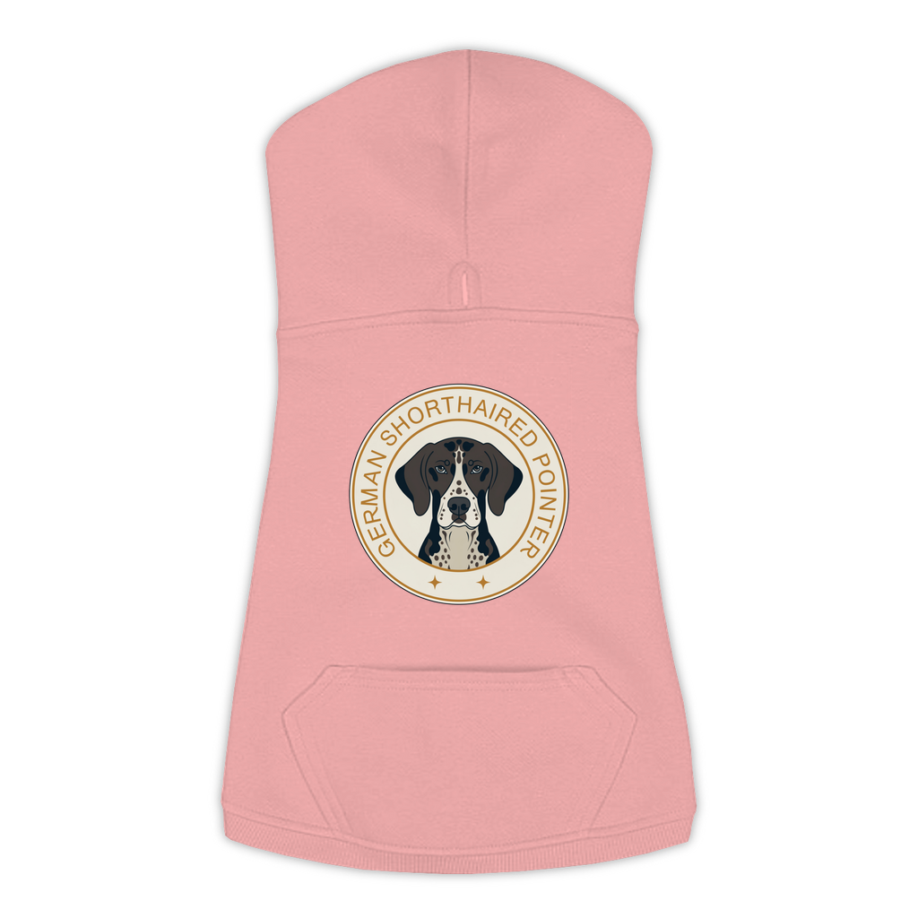 German Shorthaired Pointer dog hoodie in Mauvelous — vintage roundel badge print on cosy fleece pullover