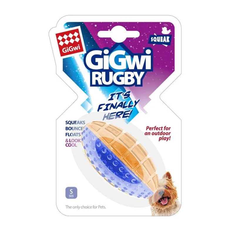 Purple GiGwi L rugby ball dog toy — 13.2 x 7.2cm, TPR, for medium to large dogs