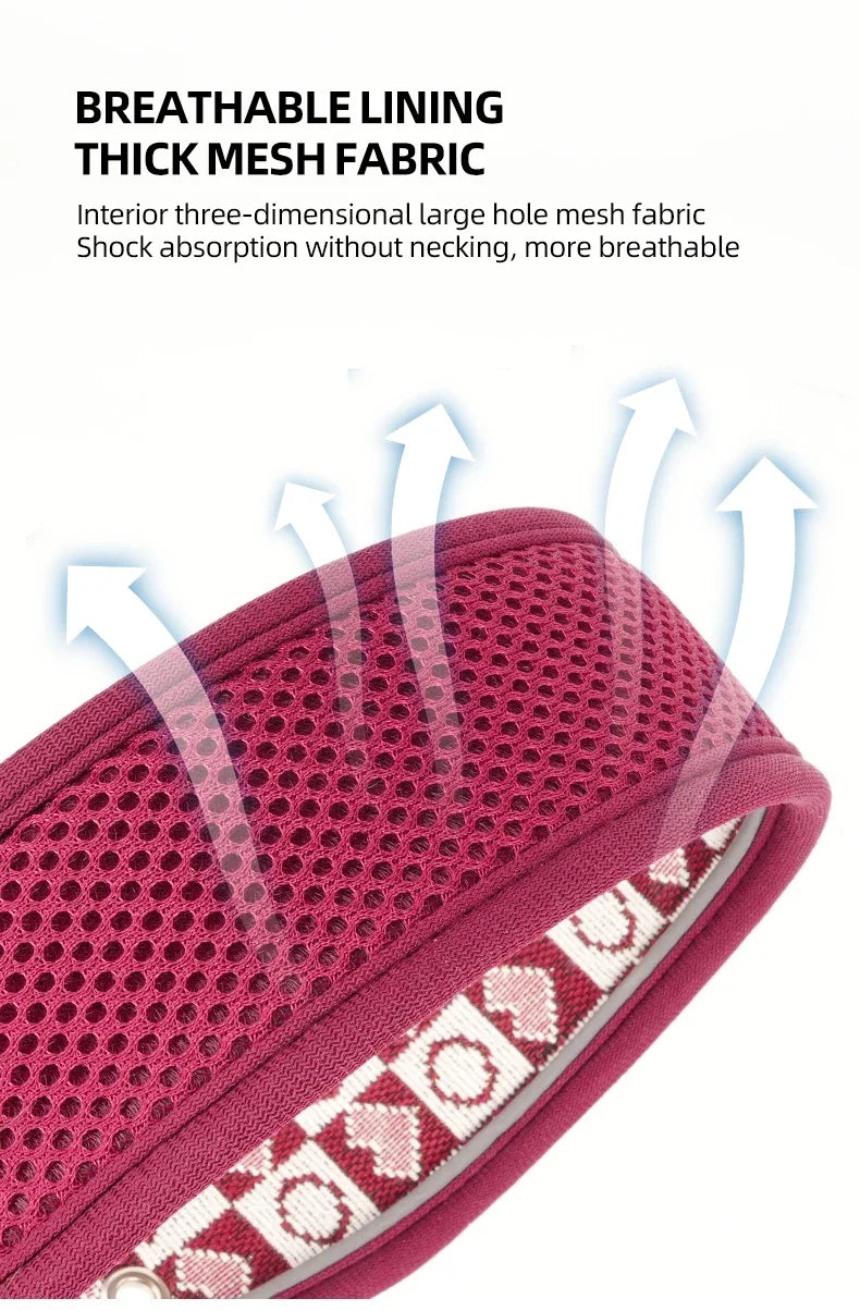 GlowGuard dog collar breathable mesh lining close-up — three-dimensional airflow fabric — SniffWaggleNWalk
