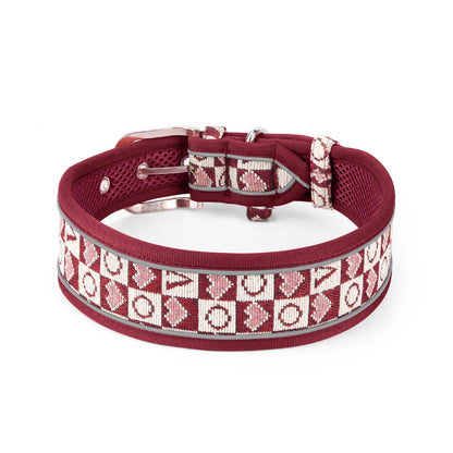 GlowGuard reflective dog collar in red — flat lay product photo — SniffWaggleNWalk