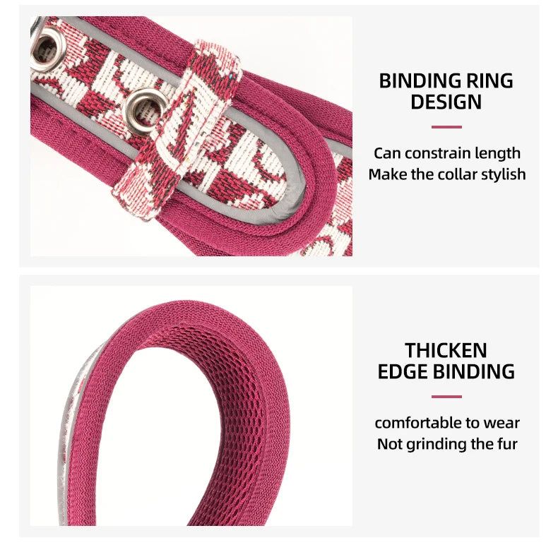 GlowGuard dog collar thick edge binding close-up — padded rim for comfort — SniffWaggleNWalk