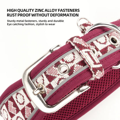 GlowGuard dog collar zinc alloy buckle close-up — rust-proof metal hardware — SniffWaggleNWalk