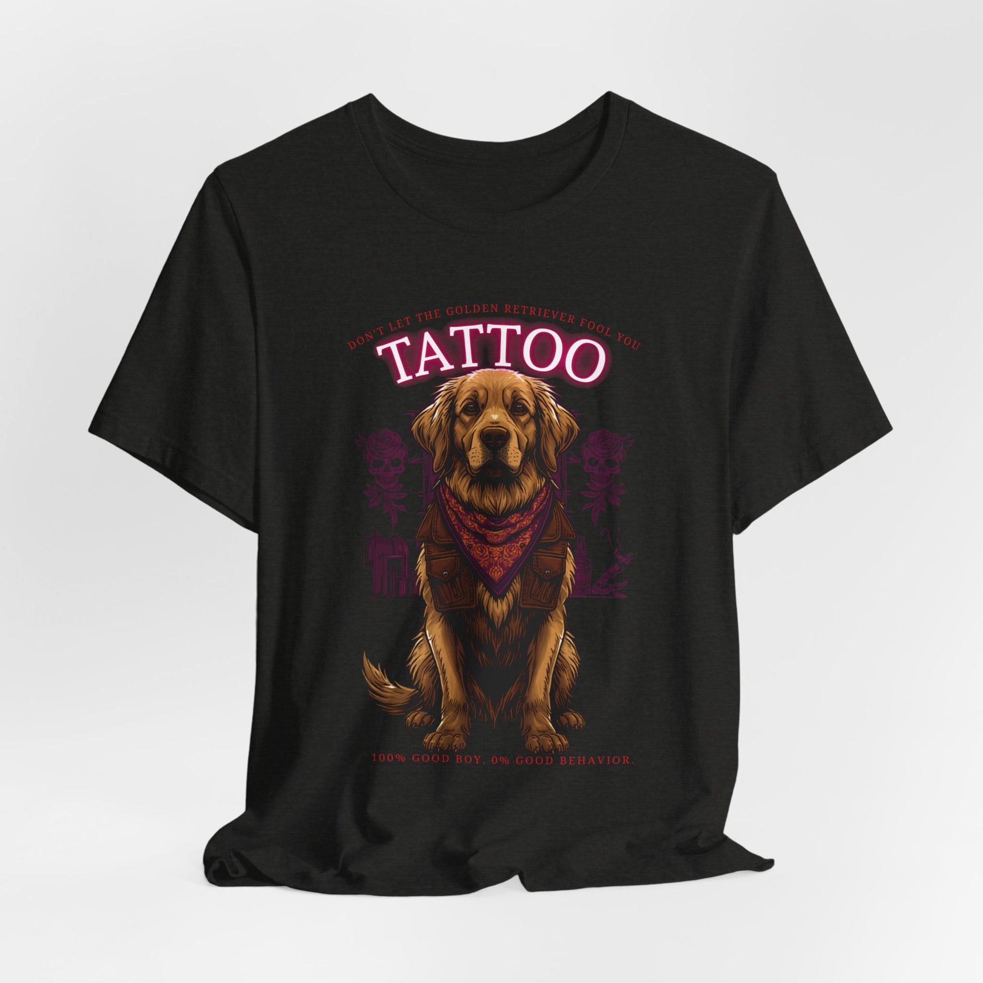 Golden Retriever Biker Ink Shop t-shirt - black heather - back view