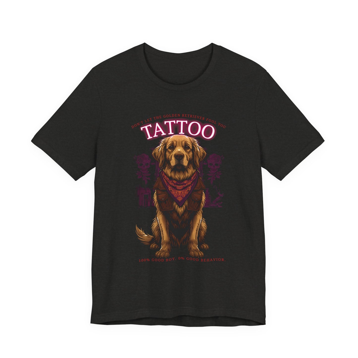 Golden Retriever Biker Ink Shop t-shirt - black heather - front view