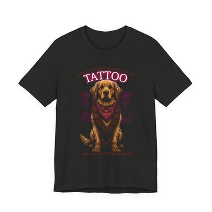 Golden Retriever Biker Ink Shop t-shirt - black heather - front view