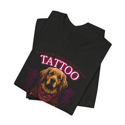 Golden Retriever Biker Ink Shop t-shirt - black heather - model wearing tee