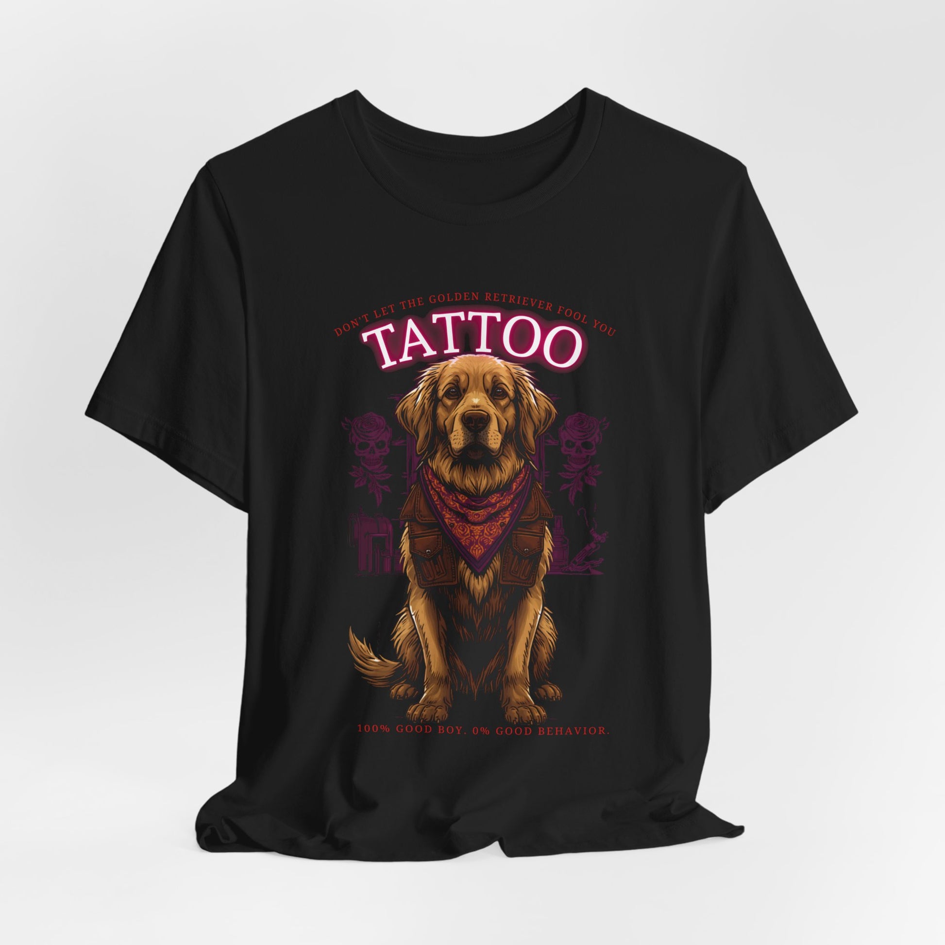 Golden Retriever Biker Ink Shop t-shirt - dark grey heather - model wearing tee