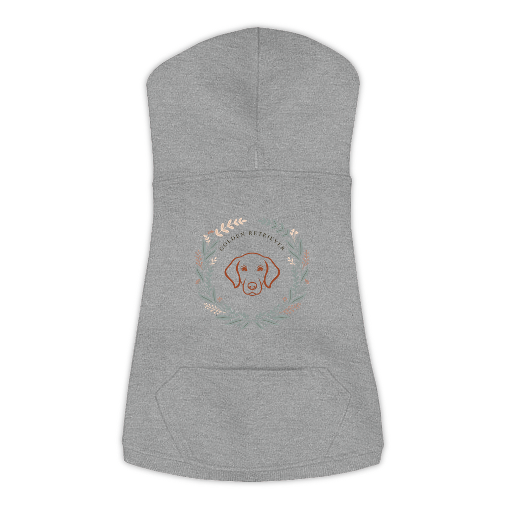 Golden Retriever dog hoodie in Granite Heather — boho-inspired print on cosy fleece pullover, size 2XL