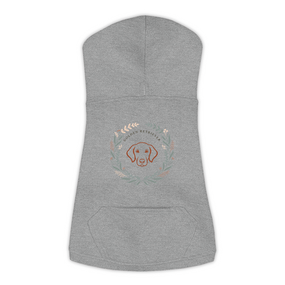 Golden Retriever dog hoodie in Granite Heather — boho-inspired print on cosy fleece pullover, size XL