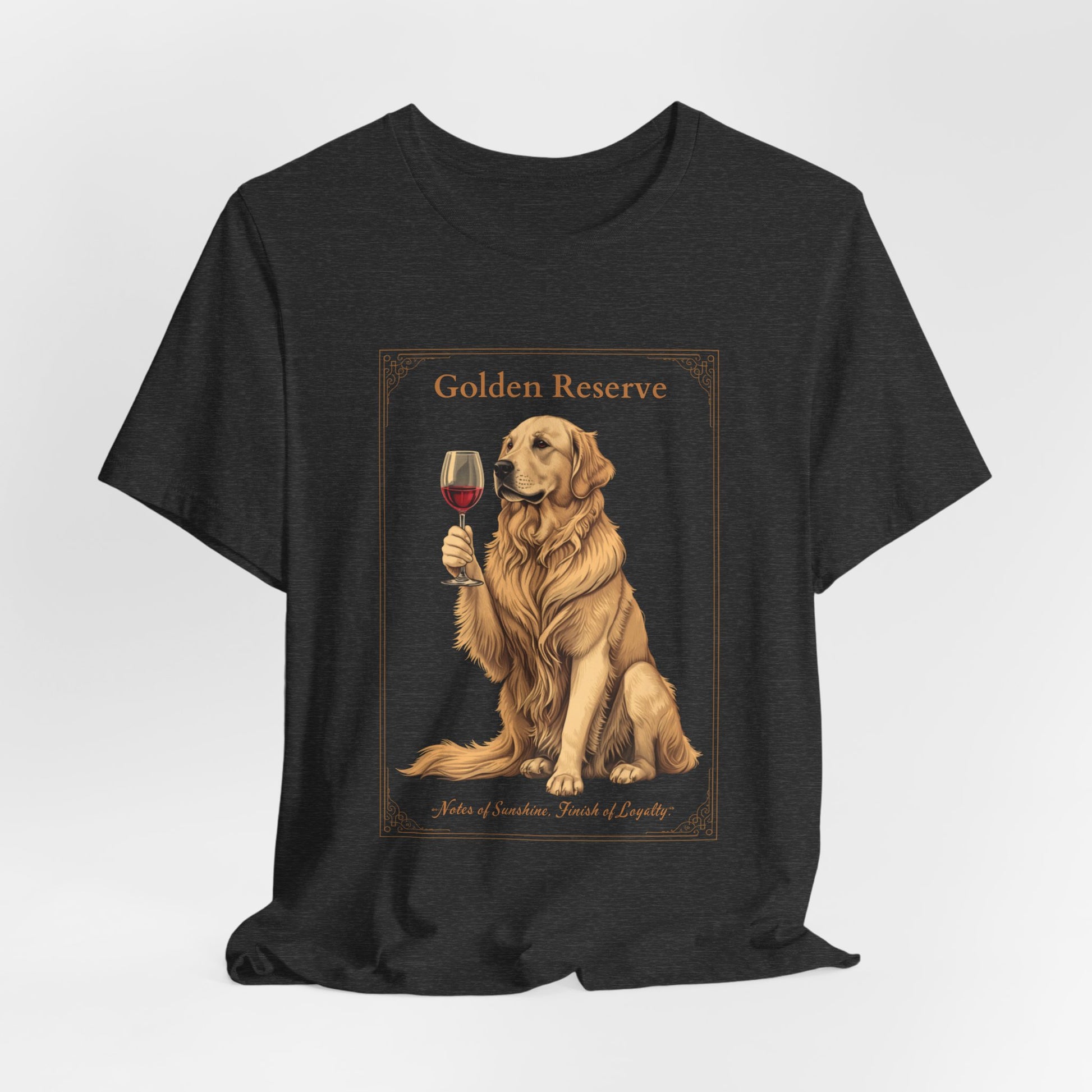 Golden Retriever Breed Sommelier t-shirt flat lay in navy