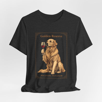 Golden Retriever Breed Sommelier t-shirt flat lay in navy