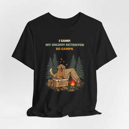 Golden Retriever camping tee folded flat lay
