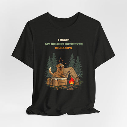 Golden Retriever camping t-shirt Black Heather colourway