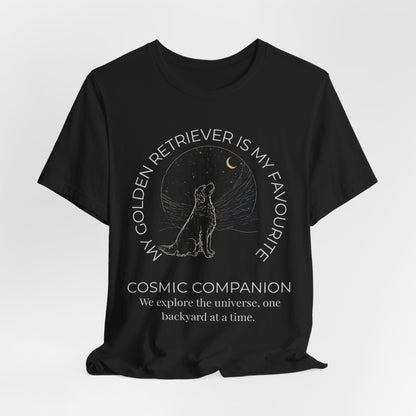 Golden Retriever Cosmic Companion T-Shirt flat lay