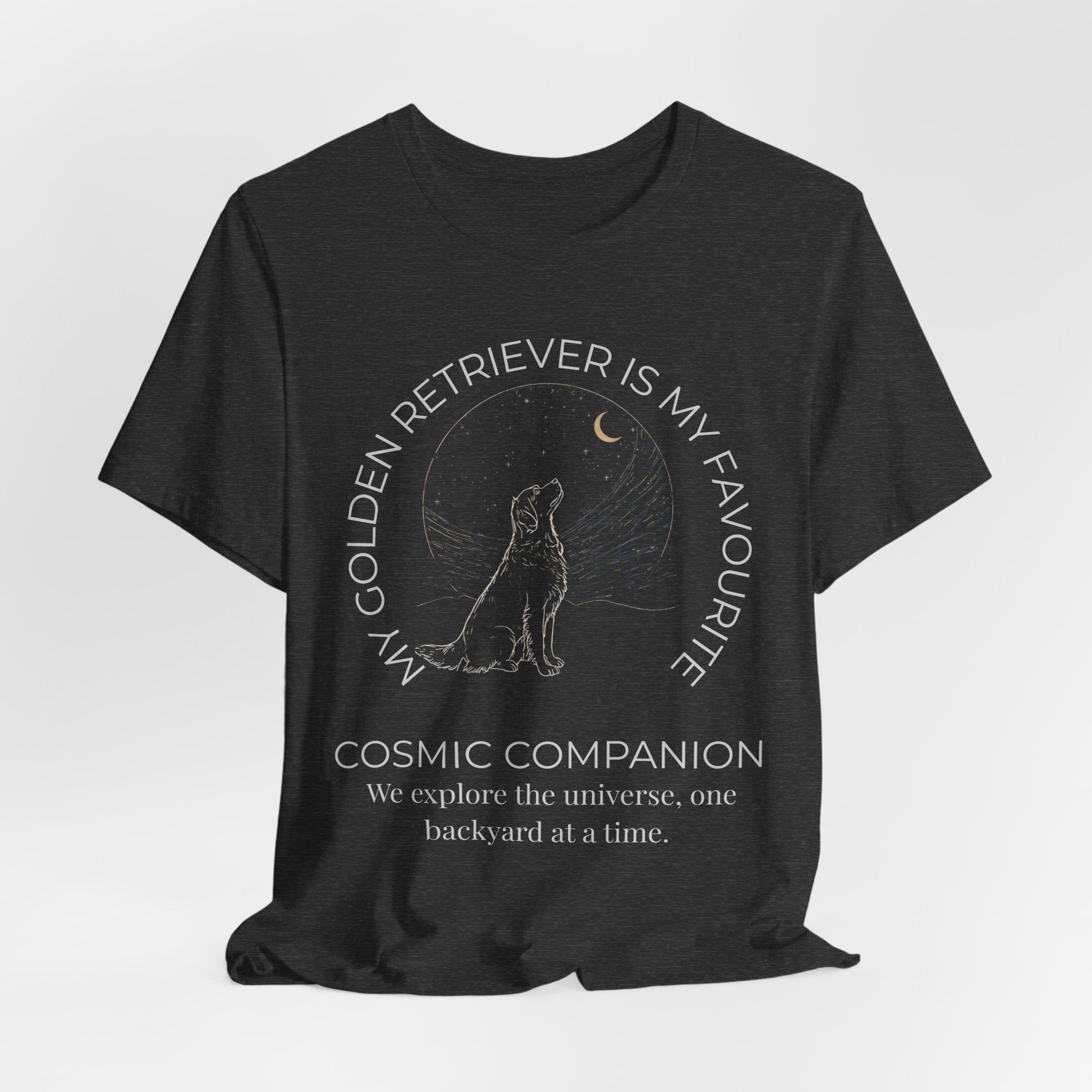 Golden Retriever Cosmic Companion T-Shirt stargazing dog tee