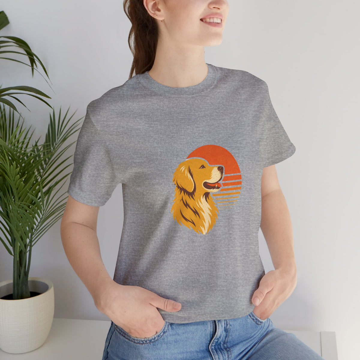 Golden Retriever Golden Hour T-Shirt in Athletic Heather — SniffWaggleNWalk™