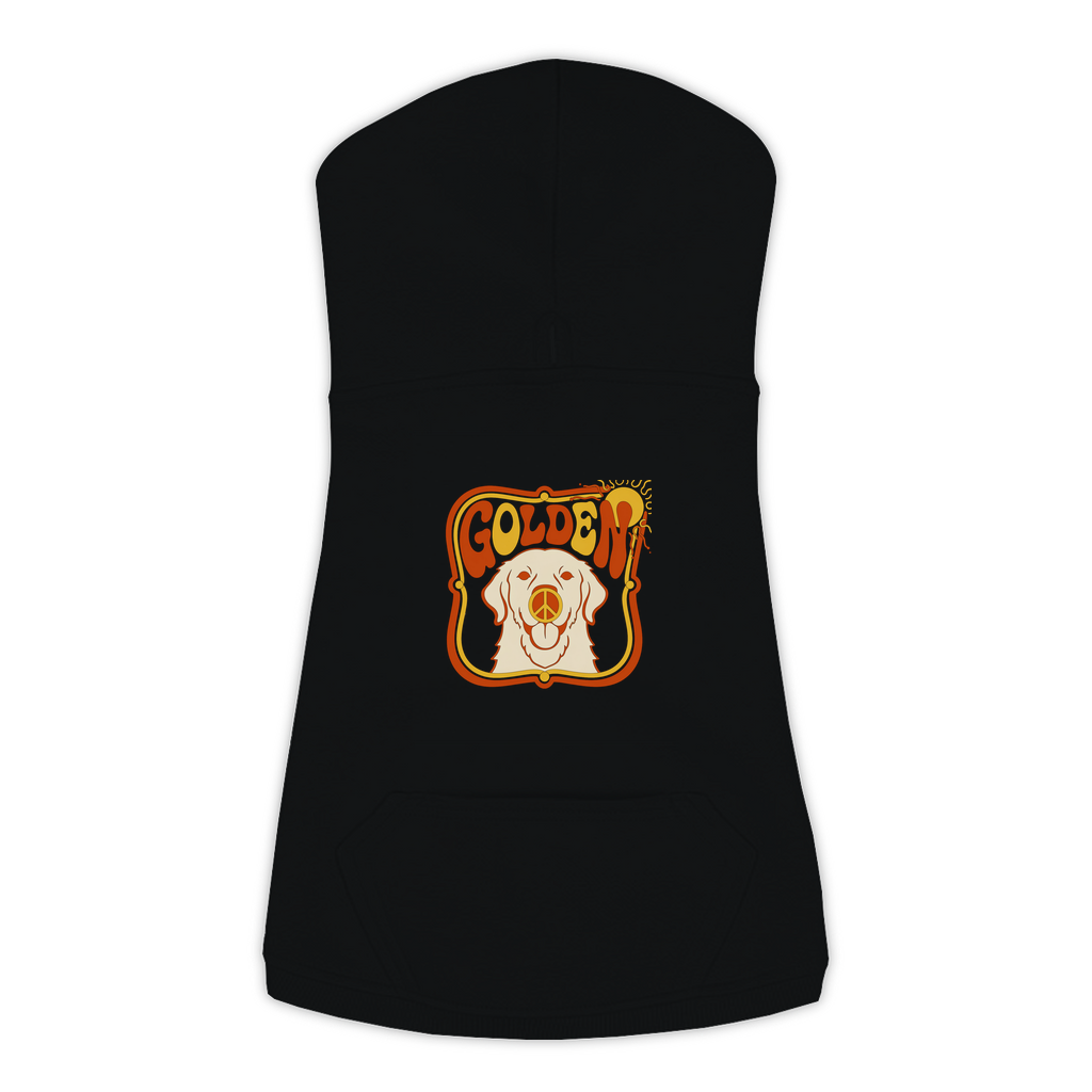 Golden Retriever dog hoodie in Black — groovy retro print on cosy fleece pullover, size 3XL