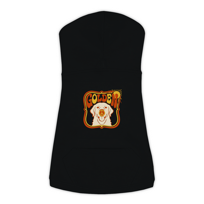 Golden Retriever dog hoodie in Black — groovy retro print on cosy fleece pullover, size XL