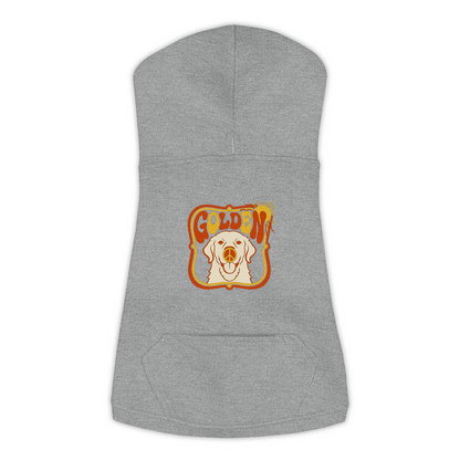 Golden Retriever dog hoodie in Granite Heather — groovy retro print on cosy fleece pullover, size 2XL