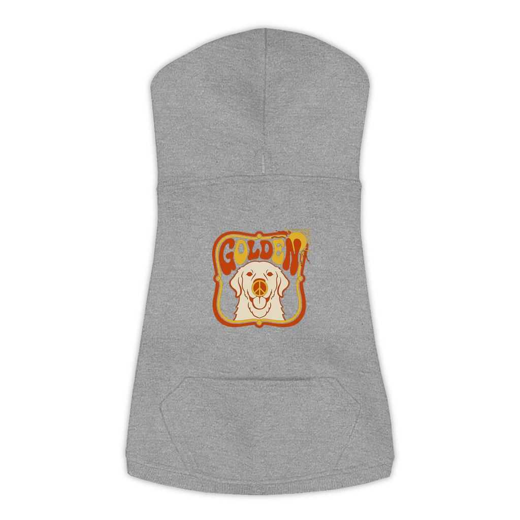 Golden Retriever dog hoodie in Granite Heather — groovy retro print on cosy fleece pullover, size 3XL