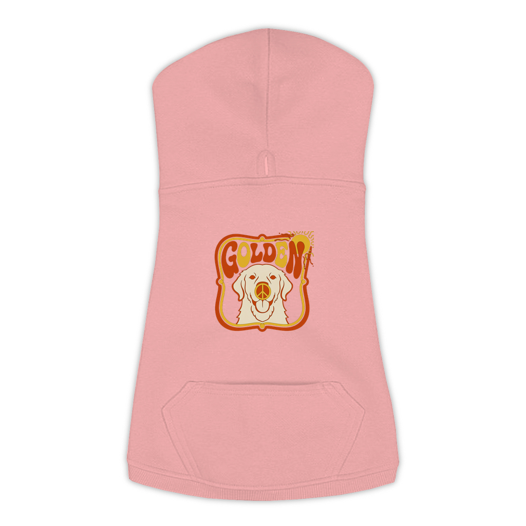 Golden Retriever dog hoodie in Mauvelous — groovy retro print on cosy fleece pullover, size XL