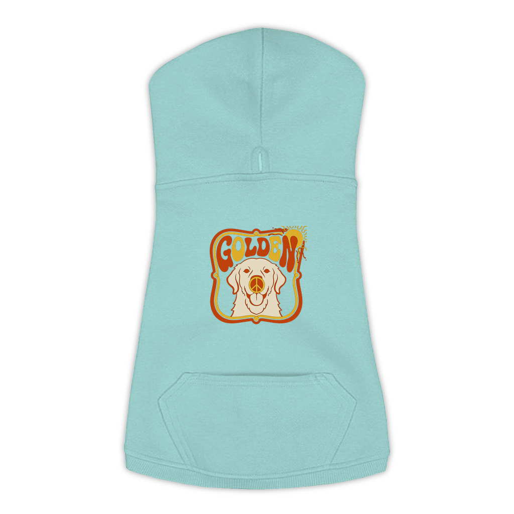 Golden Retriever dog hoodie in Saltwater — groovy retro print on cosy fleece pullover, size 2XL