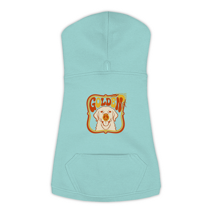 Golden Retriever dog hoodie in Saltwater — groovy retro print on cosy fleece pullover, size 3XL