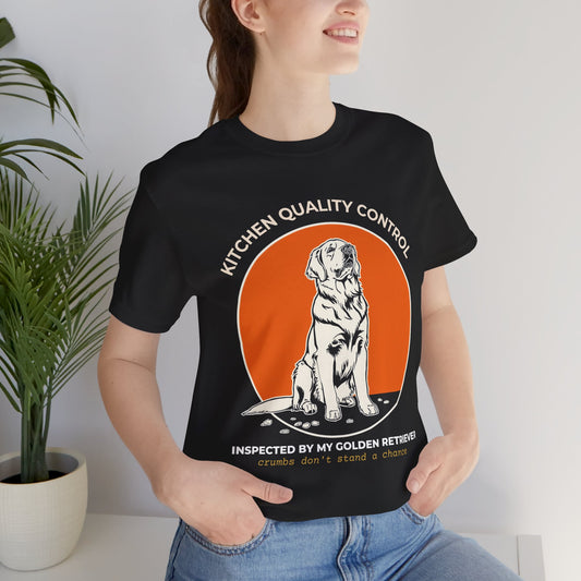 Kitchen Quality Control Golden Retriever t-shirt — funny Golden kitchen tee on Bella+Canvas 3001, view 1