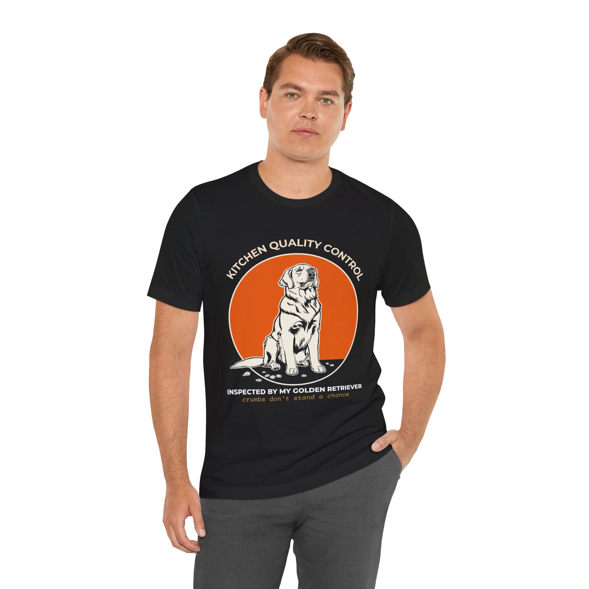 Kitchen Quality Control Golden Retriever t-shirt — funny Golden kitchen tee on Bella+Canvas 3001, view 5